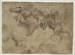 Leonardo Da Vinci 1452 1519 Prints: The Dragon fight, ca 1479
