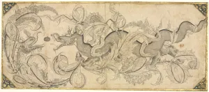 Mid 16th Century Prints: Dragon in foliage with lion and phoenix heads, mid-1500s. Creator: Sahkulu (Turkish)