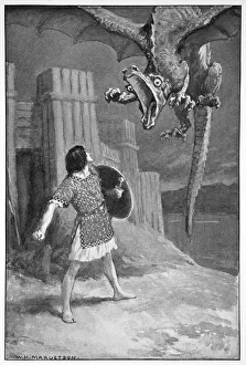 Terrifying Prints: The dragon sank towards him, opening its terrible jaws, 1910
