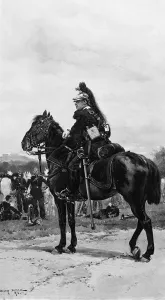 Edouard Prints: A Dragoon on Horseback, 1876. Creator: Jean Baptiste Edouard Detaille