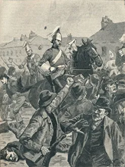 Dragoons and Highlanders scattering rioters in Belfast, 1872 (1906) Dragoons and Highlanders scattering rioters in Belfast, 1872 (1906)