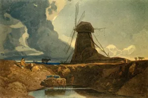 Cotman Prints: Draining Mill, Lincolnshire, 1810, (1947). Creator: John Sell Cotman