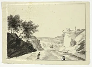 Scraping Prints: Draped Figure in Landscape with Castle on a Cliff, n.d. Creator: Unknown
