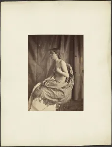 Topless Prints: Draped nude female model, about 1850-1855. Creator: Eugene Durieu