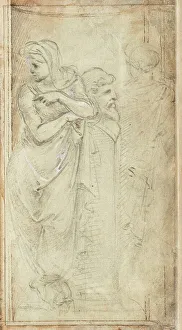Lippi Filippino Prints: Two Draped Women Standing on Either Side of a Herm, 1488/1493. Creator: Filippino Lippi