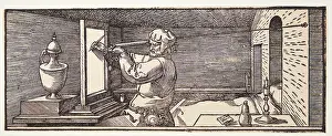Draughtsman Prints: Draughtsman drawing a vase, 1525. Creator: Durer, Albrecht (1471-1528)