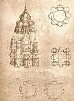 Vinci Collection: Drawing of churches, c1472-c1519 (1883). Artist: Leonardo da Vinci