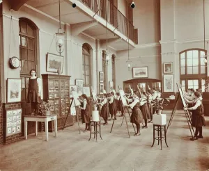 Stepney Prints: Drawing class, Myrdle Street Girls School, Stepney, London, 1908