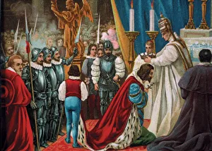 Drawing of the coronation as emperor by Pope Clemente VII in 1529 Drawing of the coronation as emperor by Pope Clemente VII in 1529