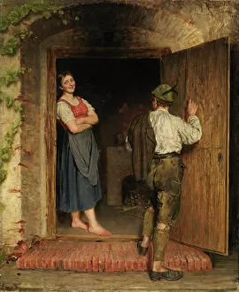 Young Man Gallery: Drawing on Door, 1887. Creator: A. Rinder