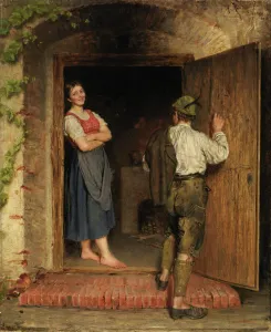 Young Women Collection: Drawing on Door, 1887. Creator: A. Rinder
