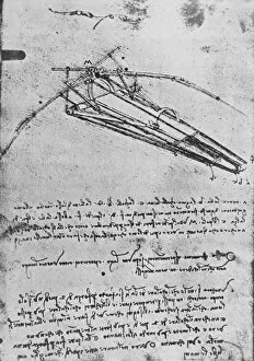 Back To Front Gallery: Drawing of a Flying Machine, c1480 (1945). Artist: Leonardo da Vinci
