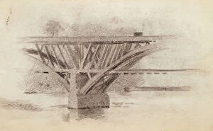 Omnibus Collection: Drawing Of Girard Avenue Bridge / Verso Sketch Of An Oar, c. 1871. Creator: Thomas Eakins
