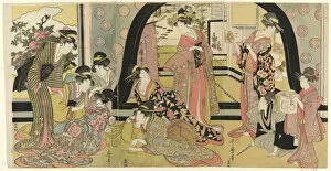 Party Gallery: Drawing Lots for Prizes (Ho biki), Japan, c. 1798. Creator: Kitagawa Utamaro