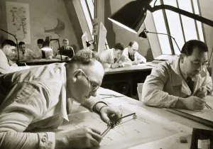 Technical Drawing Prints: A drawing office scene, where new plans for fresh works are drawn up, Germany, 1936