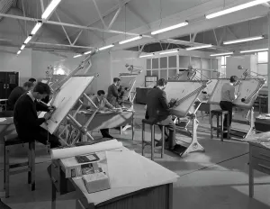 Technical Drawing Prints: Drawing office at a Sheffield steel foundry, Edgar Allens, 1964. Artist: Michael Walters