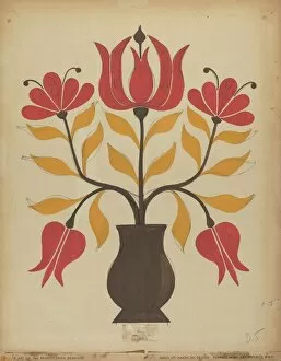 Floral Design Gallery: Drawing for Plate 5: From Portfolio 'Folk Art of Rural Pennsylvania', c. 1939. Creator: Unknown