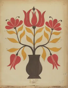 Pa German Gallery: Drawing for Plate 5: From Portfolio 'Folk Art of Rural Pennsylvania', c. 1939. Creator: Unknown