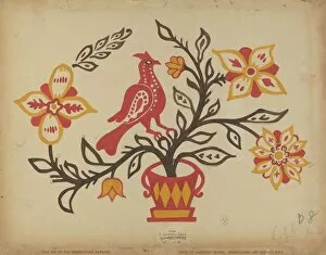 Floral Design Gallery: Drawing for Plate 8: From the Portfolio 'Folk Art of Rural Pennsylvania', c. 1939. Creator: Unknown