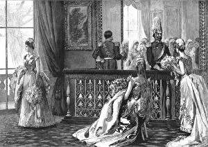 Sitting Room Gallery: A Drawing-Room at Buchingham Palace -- Waiting in the 'Pen'before the presentation to... 1890