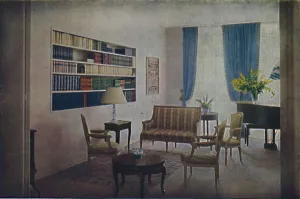Bookshelves Gallery: Drawing-room designed by Andre Dumuys, which adjoins the living-room