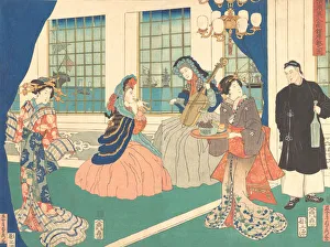 Utagawa Kenjiro Prints: Drawing Room of a Foreign Business Establishment in Yokohama, 9th month, 1861