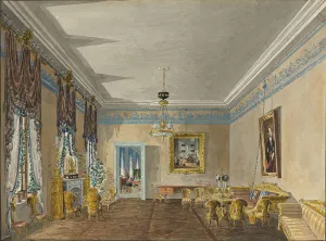 Drawing room in the House of Princess Anna Gagarina in Petersburg, 1799. Artist: Kolmann, Karl Ivanovich (1786-1846) Drawing room in the House of Princess Anna Gagarina in Petersburg, 1799. Artist: Kolmann, Karl Ivanovich (1786-1846)
