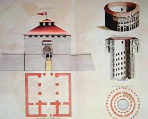 Images Dated 4th April 2013: Drawing of the tower and the moat of the citadel of Turin, 1664