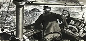 Aftermath Prints: Drawings for Magazines: Ditty Box: Drawing: mine in fishing trawl net