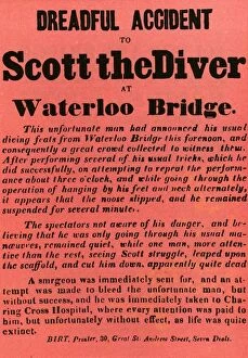 Typeface Gallery: Dreadful Accident to Scott the Diver at Waterloo Bridge, 1841, (1948). Creator: Unknown