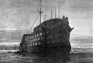 Floating Prints: The Dreadnought, hospital ship for seamen, at Greenwich, 1870. Creator: Unknown