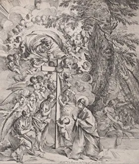 The dream of St Joseph, who is sleeping at the right, the Virgin and Child by a cro The dream of St Joseph, who is sleeping at the right, the Virgin and Child by a cro