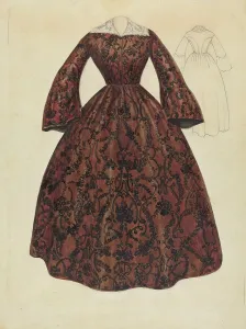 Burgundy Prints: Dress, c. 1939. Creator: Jessie M. Benge