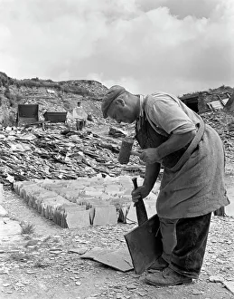 Slate Prints: Dressing slate at Trebarwith Slate Quarry, Cornwall, 1959. Artist: Michael Walters