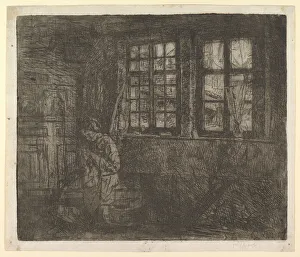 Dressmaker Prints: The Dressmaker, ca. 1863. Creator: Henri Jean Augustin de Braekeleer