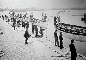 Lifeboats Prints: Drill, Holland America Line - life boats ready to launch