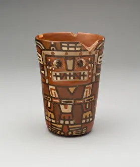 Drinking Cup (Kero) with an Abstracted Masked Figure, A. D. 600 / 1000. Creator: Unknown