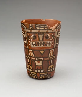 Ancient Site Gallery: Drinking Cup (Kero) with an Abstracted Masked Figure, A.D. 600 / 1000. Creator: Unknown