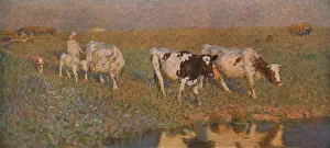 Calves Prints: The Drinking Pool, c1898, (c1930). Creator: Frederick Hall