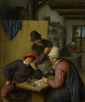 Farmer Prints: Three Drinking and Smoking Farmers in a Tavern, 1667. Creator: Adriaen van Ostade