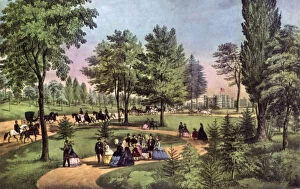 The Drive, Central Park, 1862.Artist: Currier and Ives