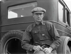 Denim Prints: Drought refugee from Polk, Missouri, 1936. Creator: Dorothea Lange