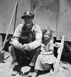 Workwear Prints: Drought refugees in California migrant camp, 1936. Creator: Dorothea Lange