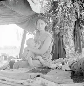 Climate Change Prints: Drought refugees from Oklahoma camping by the roadside