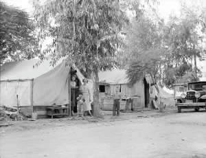 Okie Prints: Drought refugees from Oklahoma in cotton camp near Exeter