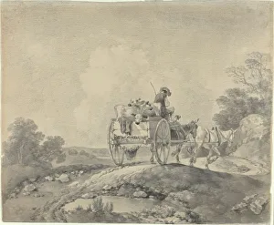 Calf Prints: Drover with Calves in a Country Cart, c. 1755. Creator: Thomas Gainsborough