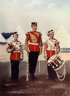 Drum-Major and Drummers, Coldstream Guards, 1900. Creator: Gregory & Co