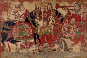 Mahabharata Prints: Drummer and Horn Player (Accompanying the Hunt?)