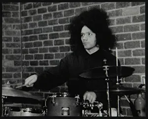 Hertfordshire Gallery: Drummer Seb Rochford playing at The Fairway, Welwyn Garden City, Hertfordshire, 8 April 2001