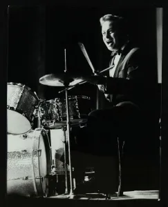 Hippodrome Prints: Drummer and vocalist Mel Torme on stage at the Bristol Hippodrome, 1950s. Artist